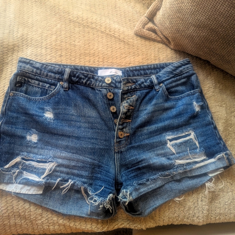 KanCan Blue Distressed Denim Cut-Off Shorts